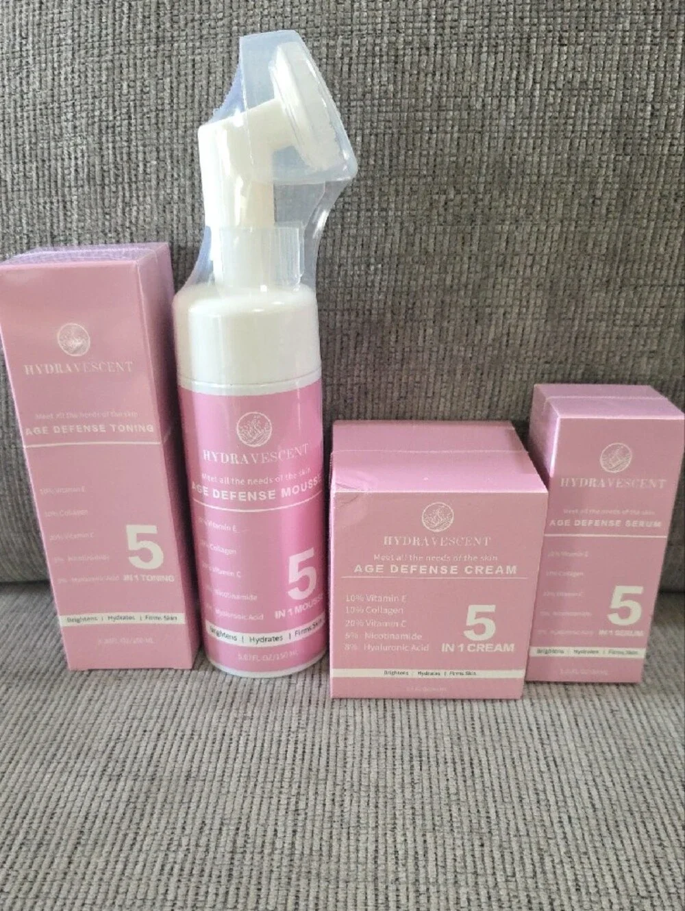 Hydravescent Age Defense 5-in-1 Skincare Collection- Toner, Mousse, Cream, Serum